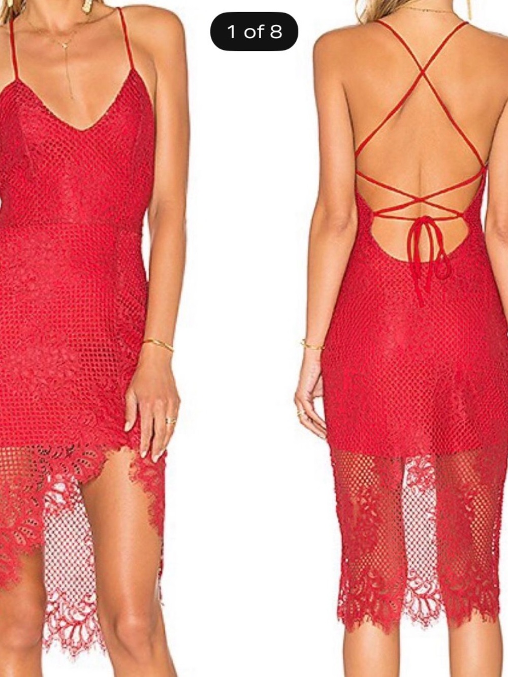 LOVERS + FRIENDS Red Lace High-Low Strappy Back Dress